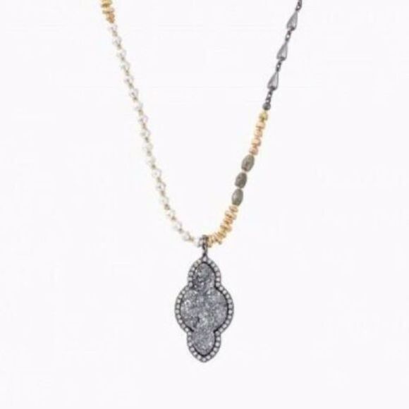 Stella & Dot Relic Pendant Necklace โ Mixed Metal Druzy Statement - Picture 8 of 12